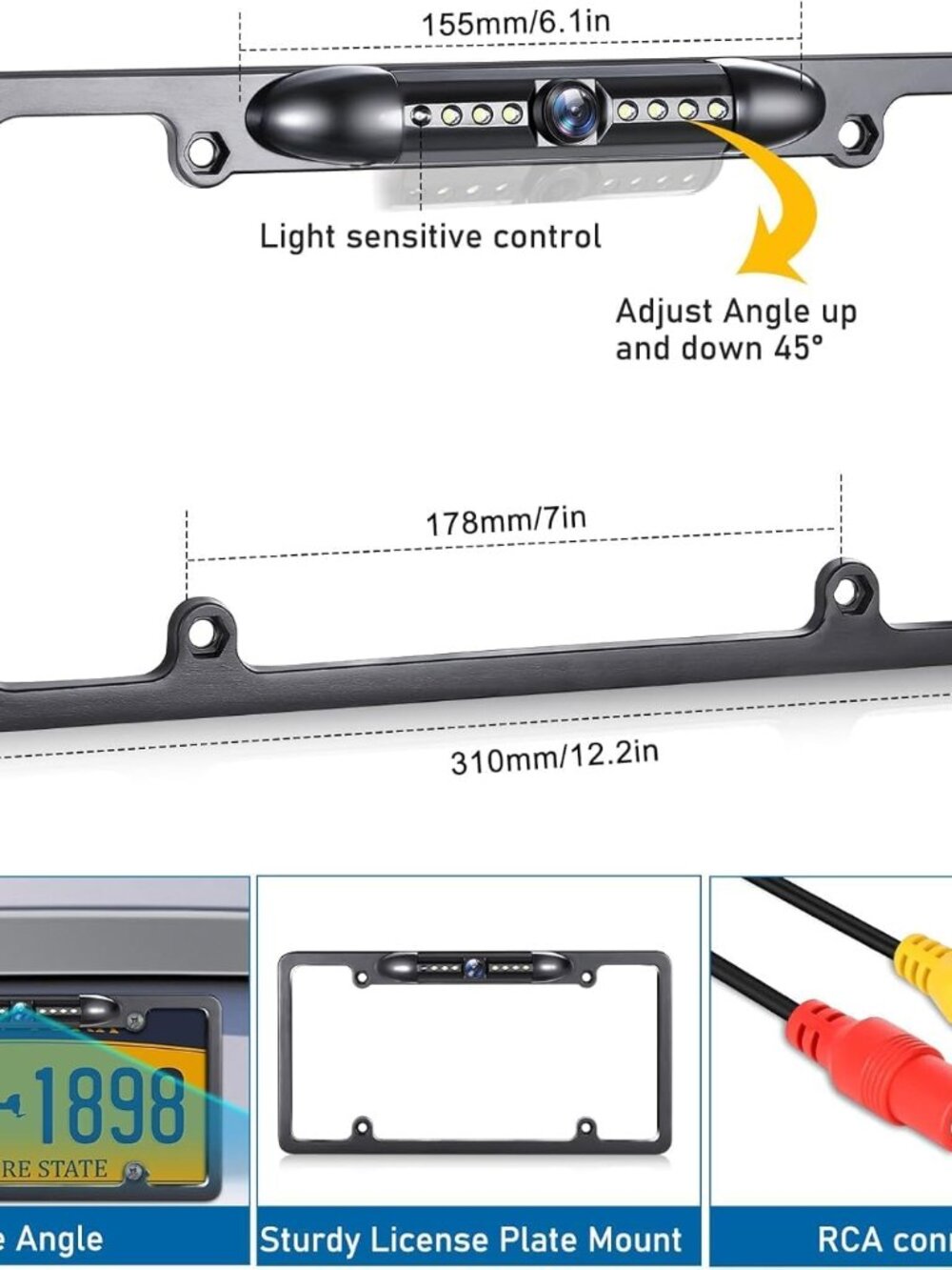 License Plate Backup Camera HD Front Rear View Reverse Camera with 7 LED Night - Picture 3 of 10